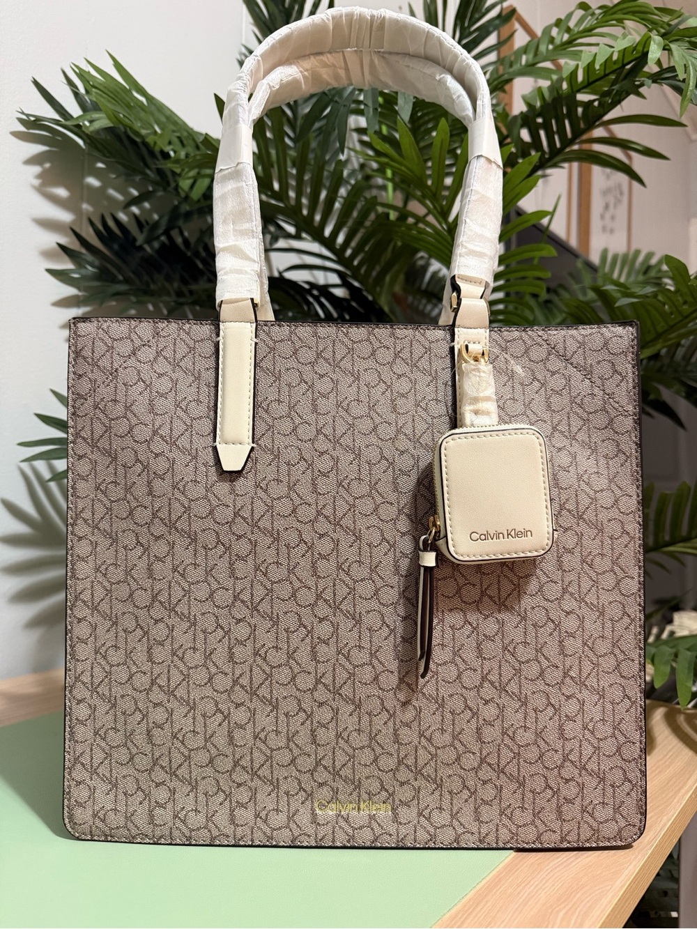 Calvin Klein Taupe Monogram Tote Bag